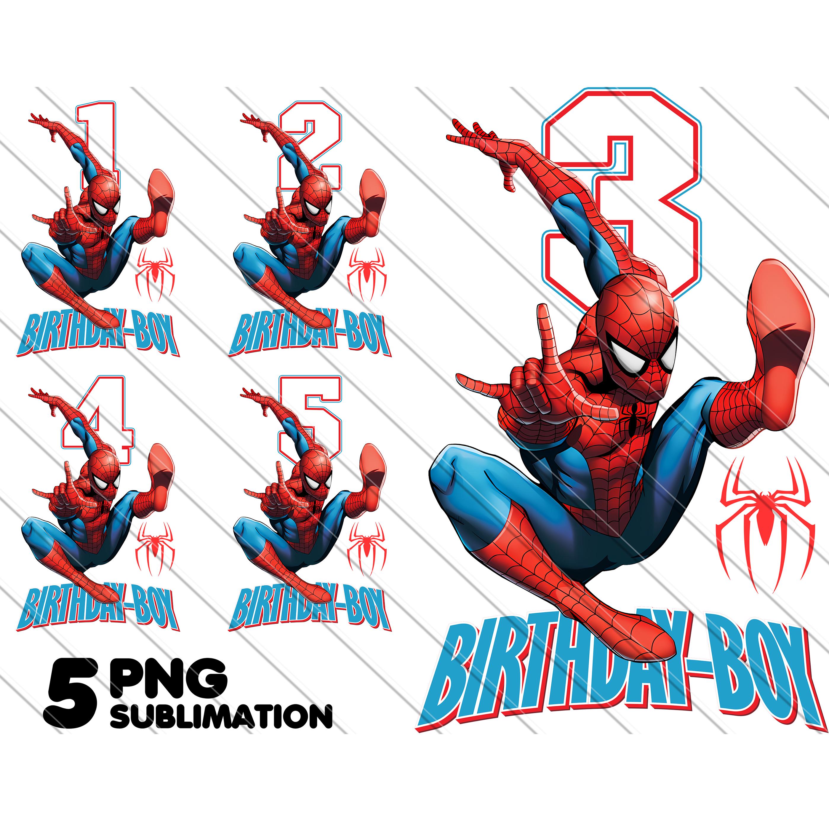 Spiderman Birthday Boy PNG Bundle: Superhero Printable Design (5 Files ...