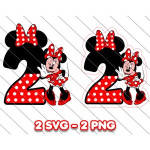 Stampabile Minnie Mouse 2° compleanno Svg, Png, Download digitale, Download istantaneo, Svg, Png, Minnie rossa