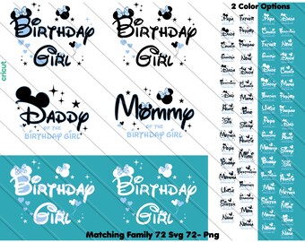 Paquete SVG PNG de familia de Minnie Mouse para cumpleaños de niña / Diseño de fiesta de cumpleaños a juego (descarga digital)
