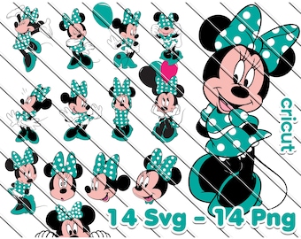 Minnie Mouse SVG-bundel: groene jurk, Cricut-silhouet (digitale download)