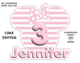 Custom Minnie Mouse Cake Topper, Pink Minnie Mouse, Printable Minnie Mouse Cake Topper, Minnie Birthday Girl