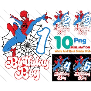 Spiderman Birthday Boy Png, Spiderman Numbers 1-5 Png, Pacote de aniversário de teia de aranha preto e branco, Aniversário do Spiderman, Download instantâneo