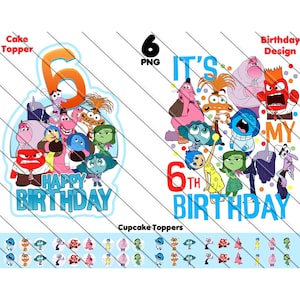 Inside Out Cake Topper, Inside Out Birthday PNG, Inside Out Cupcake Toppers, 6th Birthday Cake Topper, Instant Download, 6th Birthday Png