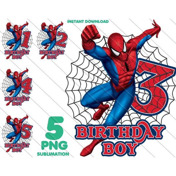 Spiderman Birthday Boy Png, Spiderman Birthday Png,  Bundle Birthday Png, Spider-Man Birthday Design, Birthday Boy