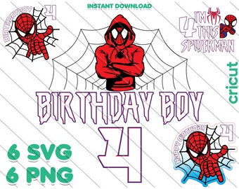 Spiderman 4th Birthday SVG PNG: Cake Topper, T-shirt (Digital Download)