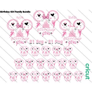 Pacchetto compleanno ragazza famiglia Svg, buon compleanno Svg, squadra di compleanno, Svg per Cricut, Minnie Svg, Png, pacchetto famiglia compleanno ragazza Svg, Png