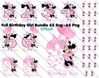 Minnie Mouse cumpleañera SVG PNG: Paquete familiar de números del 1 al 9 (descarga digital)