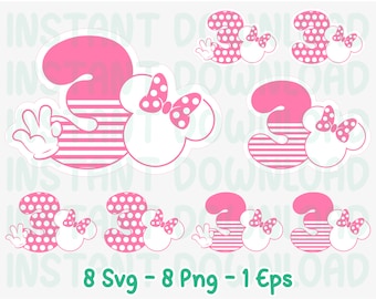 Minnie Mouse 3rd Birthday SVG Cut Files: Cake Topper (Digital Download)