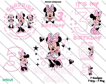 Minnie Mouse 3rd Birthday SVG PNG: Cake Topper Designs (Digital Download)