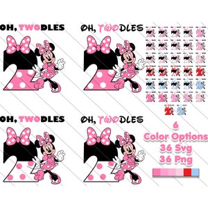 Oh Twodles ミニーマウス SVG PNG バンドル: バースデー Cricut ファイル (デジタルダウンロード)
