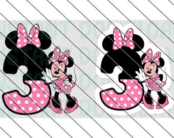 Printable Minnie Mouse 3rd Birthday SVG PNG, Cake Topper (digital