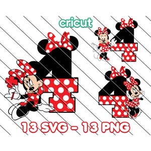 Minnie Mouse 4.º cumpleaños SVG PNG: Imágenes prediseñadas (descarga digital)
