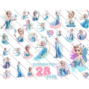 Elsa png-bundel, bevroren clipart, sublimatie, transparante achtergrond, hoge resolutie 300 dpi, instant download, bevroren bundel, 28 png