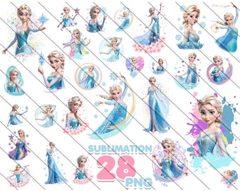 Pacchetto clipart di Elsa Frozen: 28 immagini PNG, sfondo trasparente (download digitale)