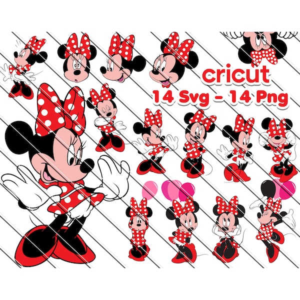 Red Minnie Mouse Svg, Minnie Mouse For Cricut,  Minnie Mouse Png, Minnie in Red Dress, Clip Art, Image Files