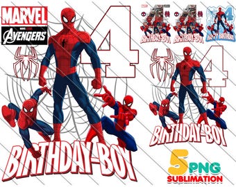 Spiderman 4th Birthday Boy PNG: Cake Topper, Superhero Party Decor (Digital Download)