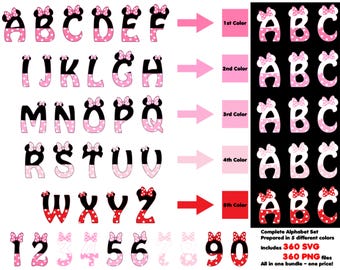 Minnie Mouse Alphabet SVG PNG Bundle | Pink & Red Letters, Numbers (Digital Download)