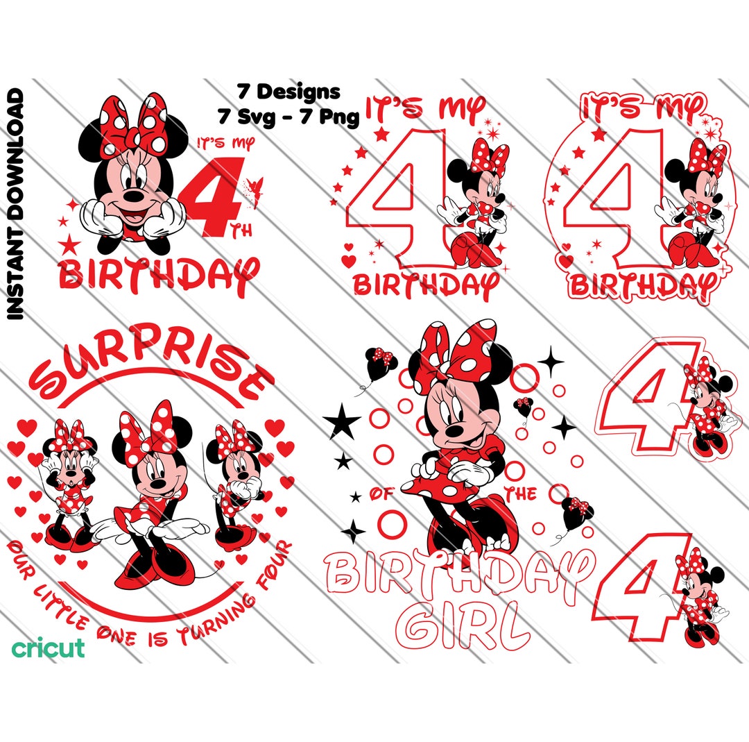 Minnie Mouse 4th Birthday, Minnie Mouse Png, Clip Art, Image Files, 4th