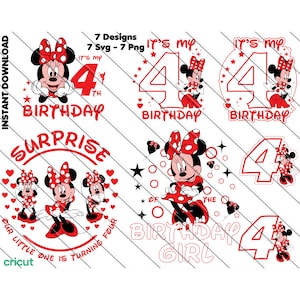Minnie Mouse 4° compleanno, Minnie Mouse Png, ClipArt, file di immagine, 4° compleanno, Svg e Png