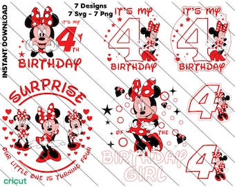 Minnie Mouse 4th Birthday SVG & PNG Designs: Cake Toppers (Digital Download)