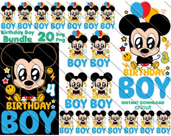 Mickey Mouse Birthday Boy SVG PNG Bundle: Ages 1-5 (Digital Download)