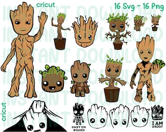 グルート SVG バンドル: Cricut 用ベビー グルート クリップアート (デジタル ダウンロード)