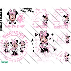 Minnie Mouse 4 ° compleanno, Minnie Mouse Svg, Minnie Mouse Svg per Cricut, Minnie Mouse Png, clipart, file immagine, 4 ° compleanno