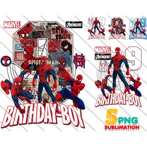 Spiderman 9th Birthday Boy, Web Hero 9th Birthday PNG, Decoração de festa do Spiderman, Topo de bolo de super-herói, Download instantâneo, Pacote de diversão para crianças