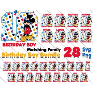 Micky Maus 10.Geburtstag SVG PNG | Geburtstagskind | Passendes Familien-Shirt-Set | Sofortige digitale Dateien | Passende Familie