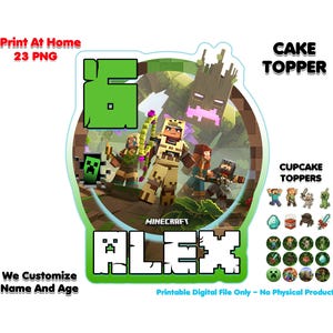 Personalized Minecrft Cake Topper PNG | Minecrft Printable Topper | Custom Name & Age, Cake Topper, Digital Download, Print at Home, Cupcake