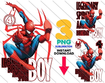 Spider-Man 4th Birthday PNG: Superhero Party Set (Digital Download)