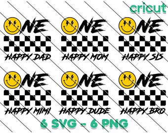 One Happy Dude Birthday SVG Bundle: Smiley Face, Family Matching (Digital Download)