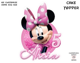 Personalized Minnie Mouse Cake Topper, Pink Minnie Birthday Cake Topper