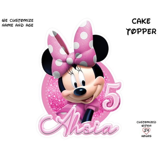 Personalized Minnie Mouse Cake Topper, Pink Minnie Birthday Cake Topper