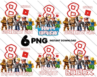 PNG de 8.º cumpleaños de Roblox: Adorno para tarta o decoración de fiesta (descarga digital)