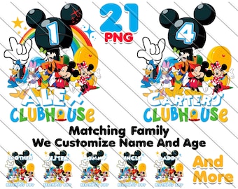 Magliette di famiglia abbinate personalizzate per il compleanno di Mickey Clubhouse in formato PNG