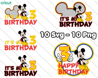 Mickey Mouse 3rd Birthday SVG PNG: Cake Topper Designs (Digital Download)