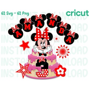 Svg Minnie Mouse rouge, fête d'anniversaire, décoration de gâteau, décoration de gâteau Minnie svg, png, décoration imprimable, décoration de gâteau imprimable, chiffres, pour Cricut