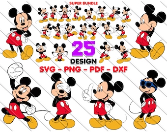 Mickey Bundle, Svg, Png, Pdf, Dxf, 25 Designs, Digital Mickey Mouse, Instant Download, Cricut, Silhouett, Clipart for DIY Projects