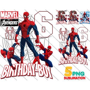 Spidey 6th Birthday PNG, Topo de bolo de super-herói, Aniversariante do Homem-Aranha, Download instantâneo, Tema de festa infantil