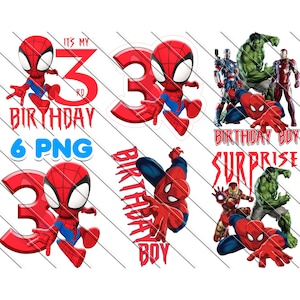 3e verjaardag, feestvarken Png, Spider-man verjaardag, Spidey en zijn geweldige vrienden PNG-afbeeldingen, Spidey Cake Topper, Instant Download