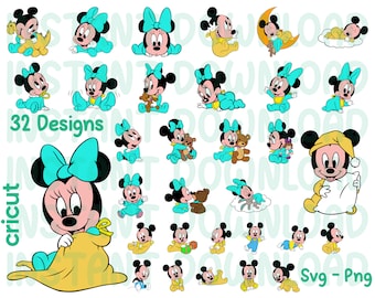 Bébé Minnie Mouse SVG, Bébé Mickey Mouse SVG, Bébé Minnie et Mickey Party SVG, SVG pour Cricut, Anniversaire SVG, Téléchargement instantané, Fichiers coupés