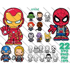 Pacchetto Supereroi, Spiderman Svg, Thor Svg, Hulk Svg, Supereroe, Capitan America, Marvel, Svg, Png, Pdf, Eps, Guardiani della Galassia