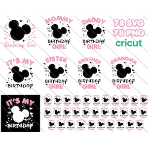 Pacote Família Aniversário Menina Svg, Pacote Aniversário Menina Família Svg, Feliz Aniversário Svg, Esquadrão De Aniversário, Svg Para Cricut, Minnie Mouse Png,