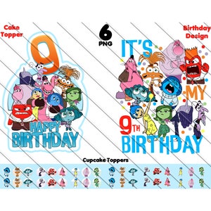 Inside Out Geburtstag PNG, Inside Out Cake Topper, Inside Out Cupcake Toppers, 9 Geburtstag Cake Topper, Sofortiger Download, 9 Geburtstag Png