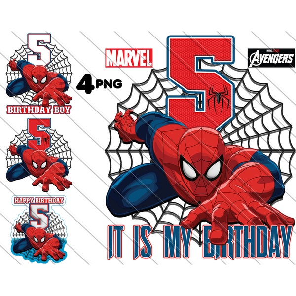 Spiderman 5e verjaardag jongen PNG, Spiderman taart topper, het is mijn verjaardag, Spiderman, Spiderman PNG, Instan Download, 5e verjaardag taart topper