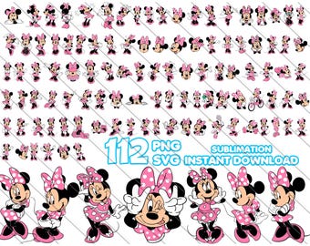 Minnie Mouse SVG PNG Bundle | 112 Poses | Pink Minnie Clipart | Cute Cartoon Minnie | Instant Digital Download | Sublimation Files