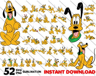 Pluto Dog SVG PNG Bundle | 52 Cute Poses | Digital Download | Cartoon Dog Clipart | Cricut & Sublimation Files