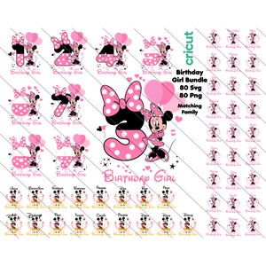 Minnie Birthday Girl Familie svg, Minnie passende Familie, Minnie Mouse Zahlen svg, Png, Minnie Maus Png, Familien Bundle Geburtstagskind,