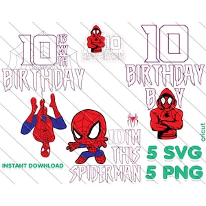 Spiderman 10. Geburtstag Junge Svg, Png, Spiderman Cake Topper, Geburtstagskind, Spiderman Svg, Png, 10. Geburtstag T-Shirt, Sofortiger Download